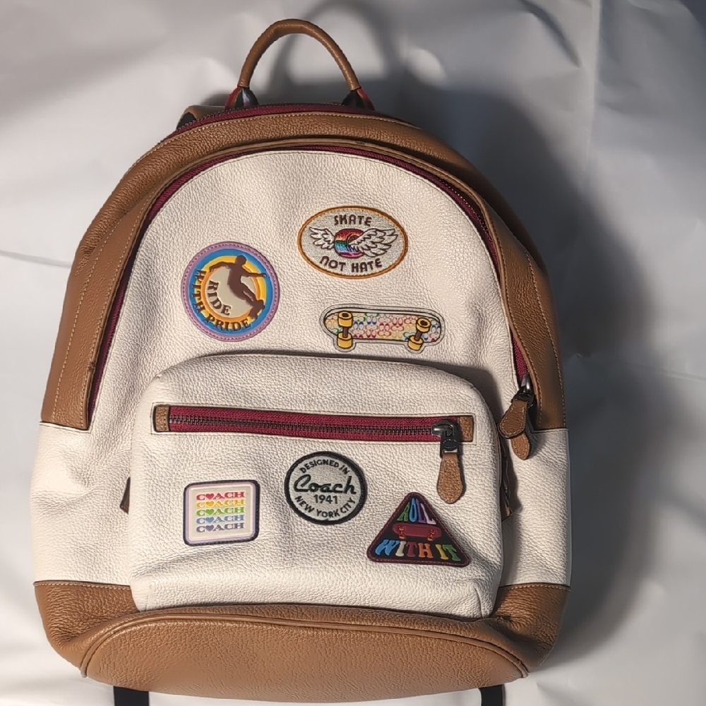 Coach PRIDE EDITION Cream and Tan Backpack with Vibrant Patches
